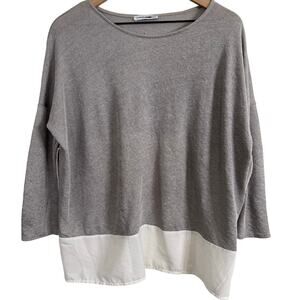 Zara Gray & White Knit Batwing Top Blouse Size Small